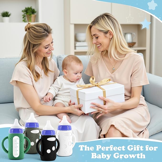 4-Pack Silicone Sleeves for Lansinoh Glass Bottles 5 oz-Starry Sky Design Baby Bottle Holder with Handles,Protectors for Lansinoh Natural Wave Glass Bottles, Anti-Scald Feeding Supplies