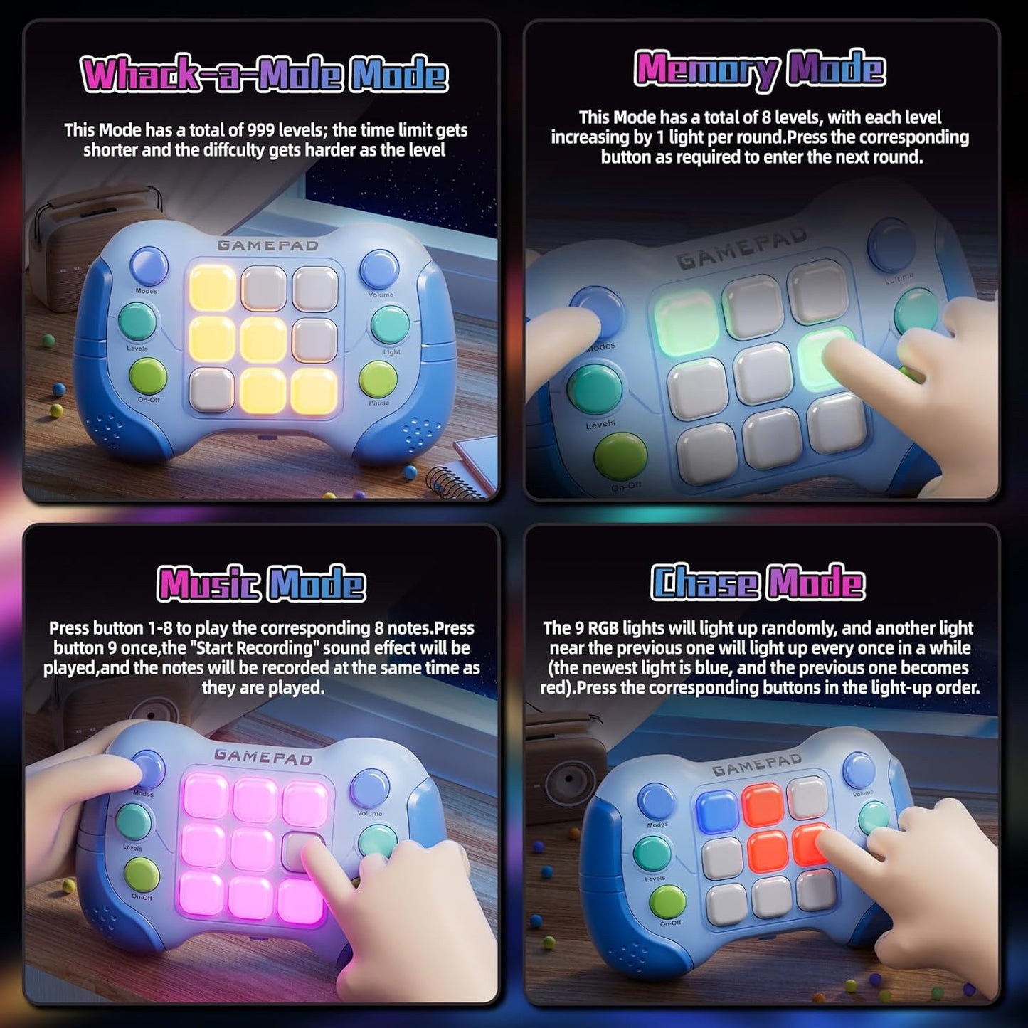 2024 New Fast Push Game Light Up Pop Fidget Toys,Its Electronic Handheld Game for Kids Teens Adults,Youth Quick Push Buttons Gamepad,Xmas Birthday Gifts Toys for Boys Girls,Ages 3 and Up(Blue)