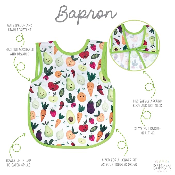 BapronBaby Market Fresh Bapron - No Neck Tie Safer Bib for Baby & Toddler - Soft Waterproof Stain Resistant - Machine Washable - Sz Baby/Toddler 6m-3T