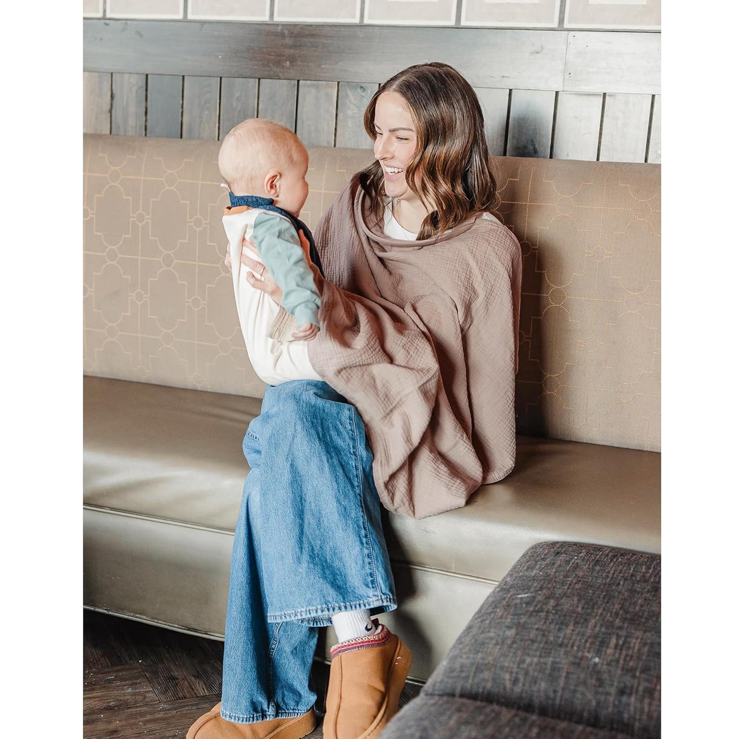 Konssy 2-Pack Muslin Nursing Cover Up for Breastfeeding Moms with Rigid Hoop, 100% Cotton, Lightweight & Breathable Breastfeeding Cover, Adjustable & Comfort