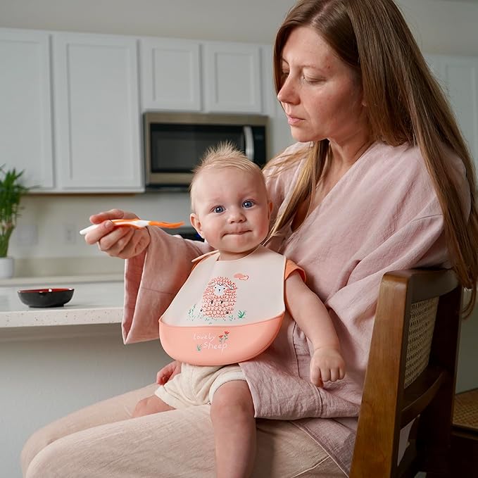 BPA-Free Silicone Baby Bibs with Travel Case, Toddlers Boys/Girls, Large Pocket, Adjustable, Toddlers 6-48 Months