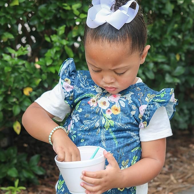 BapronBaby Flutter Boho Floral Bapron - No Neck Tie Safer Bib for Baby & Toddler - Soft Waterproof Stain Resistant - Machine Washable - Sz Preschool 3-5yrs