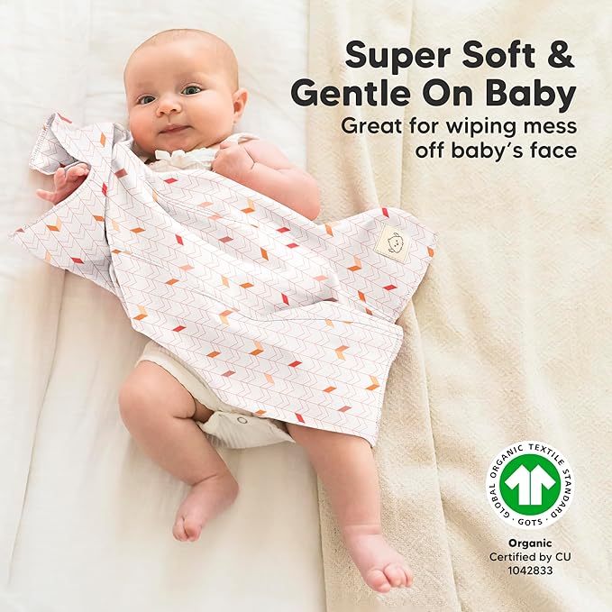 Organic Burp Cloths Baby Boy, Girl - 6-Pack Large Cotton Burping Cloths for Babies, Spit Up Rags, Super Absorbent, Ultra Soft Newborn Rag, Gender Neutral, Machine Washable, Durable (Prism)