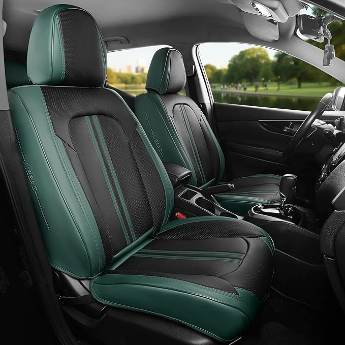 FREESOO Leather Car Seat Covers Full Set, Green Black Waterproof Seat Covers for Cars Trucks SUV, Luxury Front Car Seat Covers and Back Seats, Carseat Protector Car Seat Cover Fit for Most Vehicles