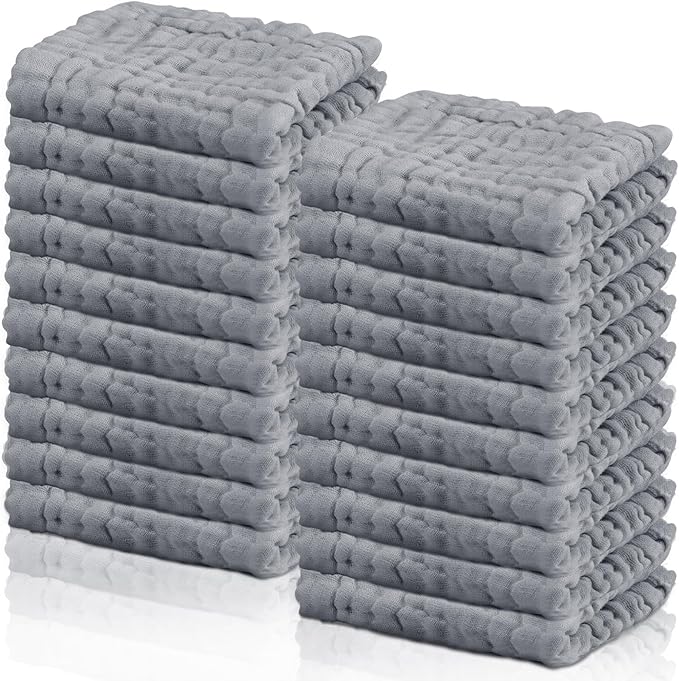 Breling 20 Pcs Baby Muslin Washcloth 12 x 12 Inch 100% Cotton Soft and Absorbent Muslin Washcloth Burp Cloth Wipe Newborn Face Towel for Baby Boy Girl Sensitive Skin(Gray)