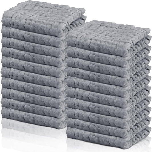 Breling 20 Pcs Baby Muslin Washcloth 12 x 12 Inch 100% Cotton Soft and Absorbent Muslin Washcloth Burp Cloth Wipe Newborn Face Towel for Baby Boy Girl Sensitive Skin(Gray)