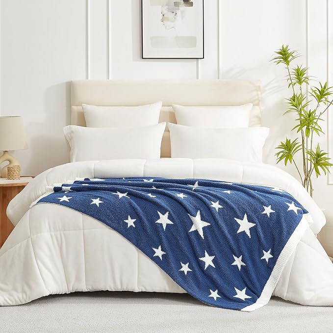 Snuggle Sac American Star Patriotic Throw Blanket Blue, July 4th Blanket Ultra Soft Cozy Throw Blanket for Couch,Sofa, Bed, Living Room, Blue,50x60 inches
