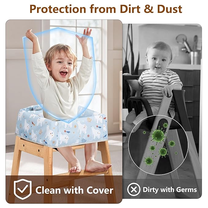 High Chair Cover for Baby Restaurant: Sprouterie Baby Highchair Covers for Restaurant Waterproof Washable Stain and Slip Resistant Portable for Children Outdoor Indoor Eating Blue Polar Bear