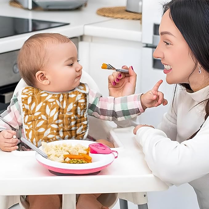 Zainpe 6Pcs Snap Muslin Cotton Baby Bibs Owl Fox Leaf Bear Bib with 6 Absorbent & Soft Layers Machine Washable Adjustable Burp Cloth for Infant Girl Boy Toddler Drooling Eating Teething 0 to 24 Months