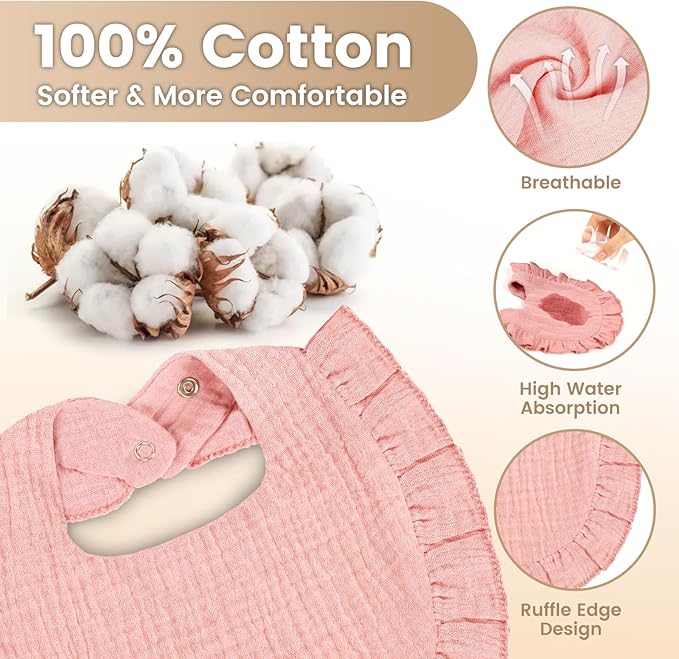 Oiomniv Muslin Baby Bibs, 6-Pack Bandana Drool Bibs Soft Cotton Adjustable Unisex Newborn, Toddler for Drooling Teething