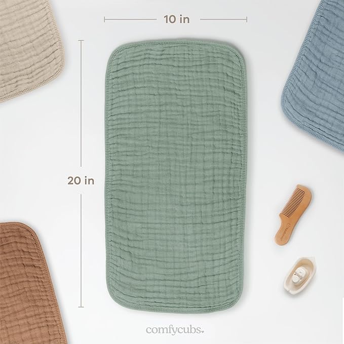 Comfy Cubs Muslin Burp Cloths 20" x 10", Pack of 6 - Large, 6-Layer, Ultra Absorbent 100% Cotton for Baby Drool and Messes - Soft, Safe & Gentle Baby Burp Cloths Set for Boys & Girls - Fern