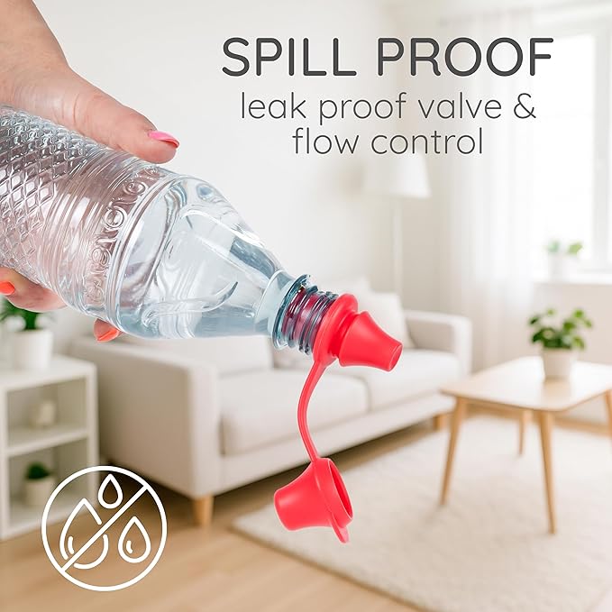 Original Water Bottle Topper for Toddlers – 100% Silicone Sippy Top Spout with Protective Cap makes the Bottle Top a Spill Proof Lid for Kids and Adults - 4 Pack - Original