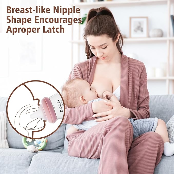 Glass Baby Bottles with Natural Response Nipple Size S - Anti Colic Baby Bottles Wide Neck Slow Flow Baby Bottle (Red, 6oz (Pack of 4))