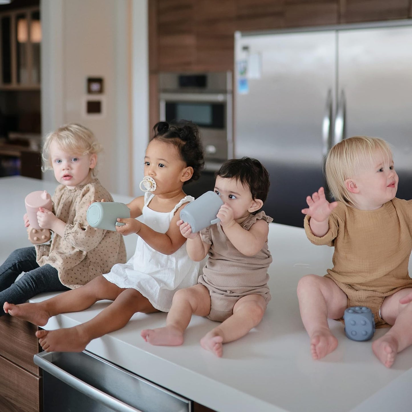 mushie Trainer Sippy Cup | Made in Denmark | Leak Resistant Twist-Off Lid & Handles | 6 Months + (Cloud)