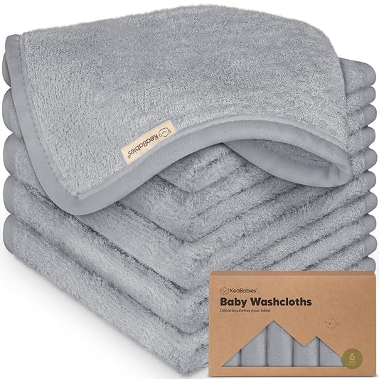 6-Pack Baby Washcloths - Soft Absorbent Viscose from Bamboo Wash Cloths for Babies, Kids, Toddlers, Infant, Newborn Bath Towels, Gentle on Sensitive Skin, 10x10 Reusable Face Towels (Cool Gray)