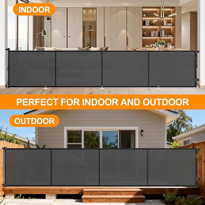 196 Inch Retractable Baby Gates Extra Wide, 41 Inch Reinforced Extra Tall Gate for Large Openings, Mesh Safety Gate for Kids Pets, Retractable Dog Gate for Pool Garages Doorway Indoor Outdoor, Black