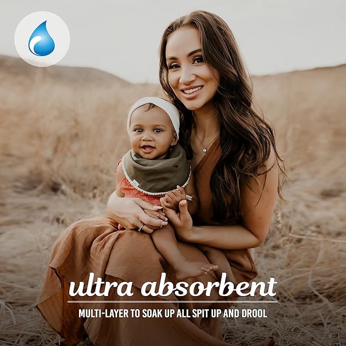 Kishu Baby Indi - Fairtrade Organic Baby Bibs for Girls or Boys - Rounded, 4-Way Reversible, 8 Layer Muslin Drool Bibs