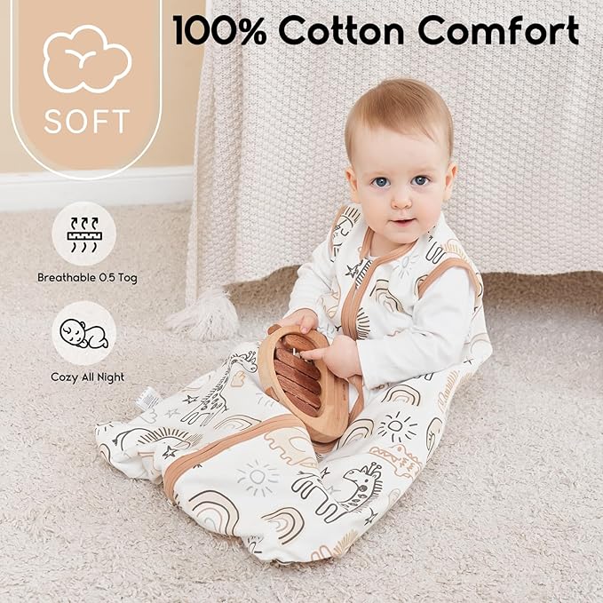 Yoofoss Baby Sleep Sack 12-18 Months 0.5 Tog Wearable Blanket for Baby, 3 Pack 100% Organic Cotton Infant Toddler Sleeping Sack 2-Way Zipper Lightweight Sleep Sack
