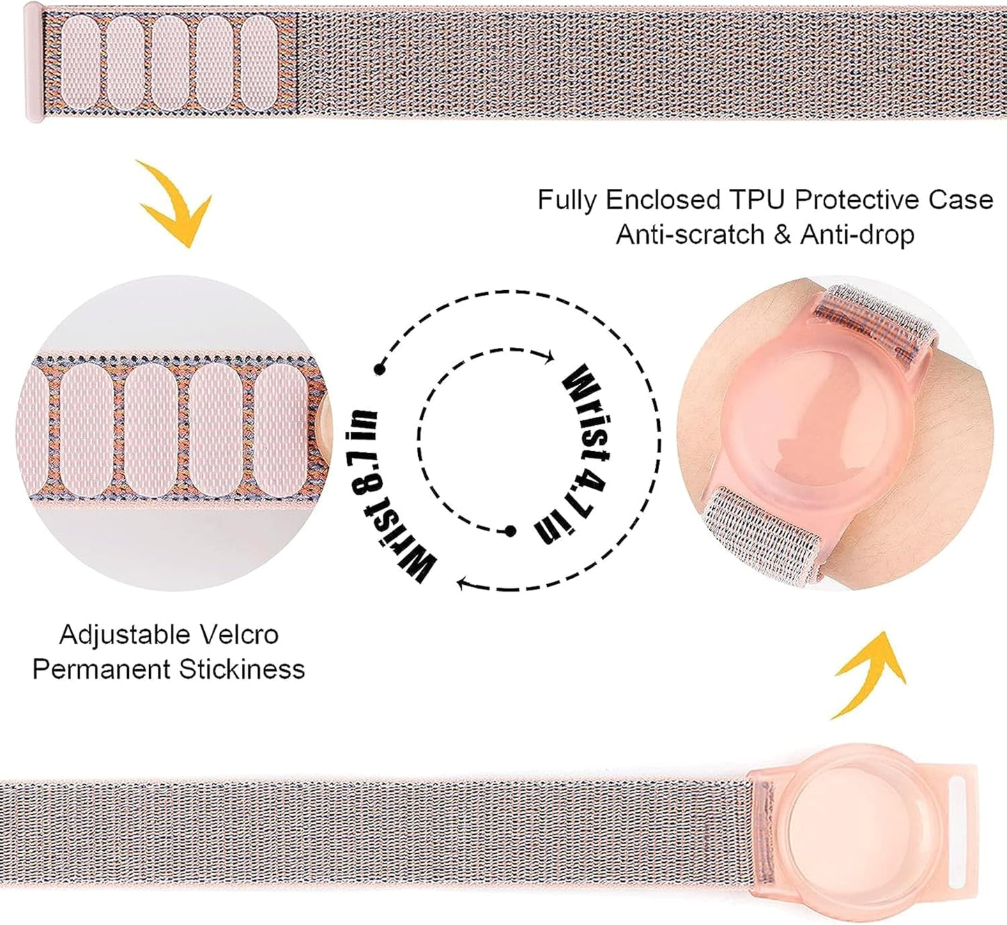 2 Pack Kids Bracelet for AirTag, Protective Cover with Nylon Wristband for Apple Air Tag, Anti Lost GPS Trackers Case Cover Elastic Watch Band for Toddlers Girls Boys Elders (Blue,Pink)