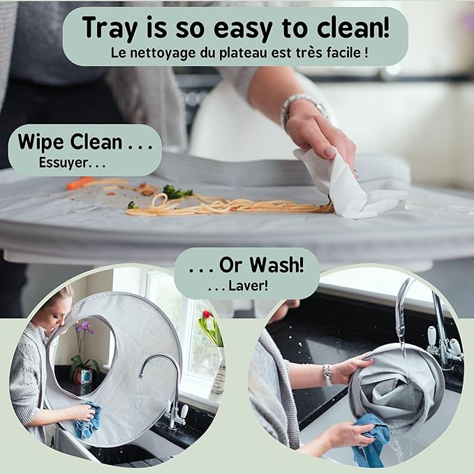 Tidy Tot- Baby Bib & Tray Kit - Mess Proof Long Sleeve Smock Attaches to Feeding Mat, Waterproof Bib - Fits Babies 6-24 Month