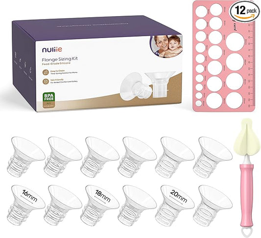 Nuliie 12PCS Silicone Flanges Insert Replacement Kit, Flange Sizing Kit 16/18/20mm for 24mm Flange/Shield Breast Pumps, Pumping Essential Kit for Moms