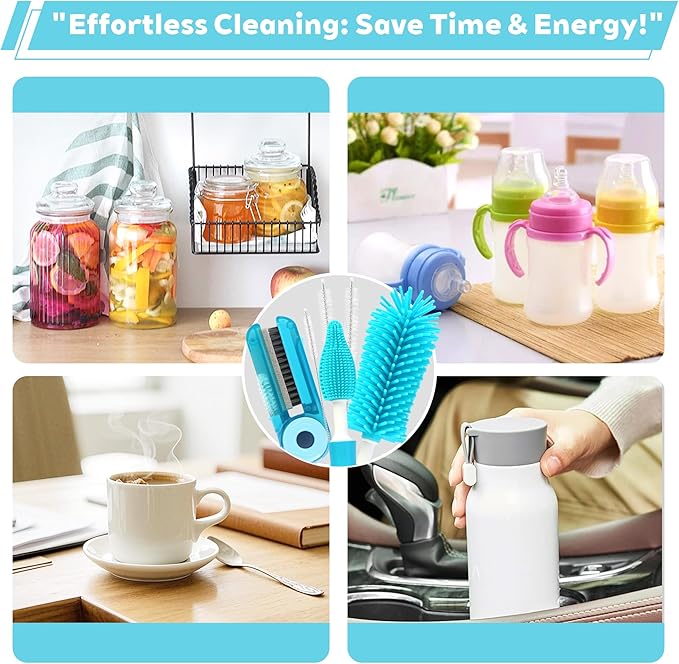 Sosmar 6 Pack Water Bottle Cleaner, Stanley Cup Cleaner Brush Kit with Long Silicone Bottle Brush, 3 Size Straw Cleaner Brush, 4 in 1 Bottle Gap Cleaner Tumbler, Sports Water Bottle