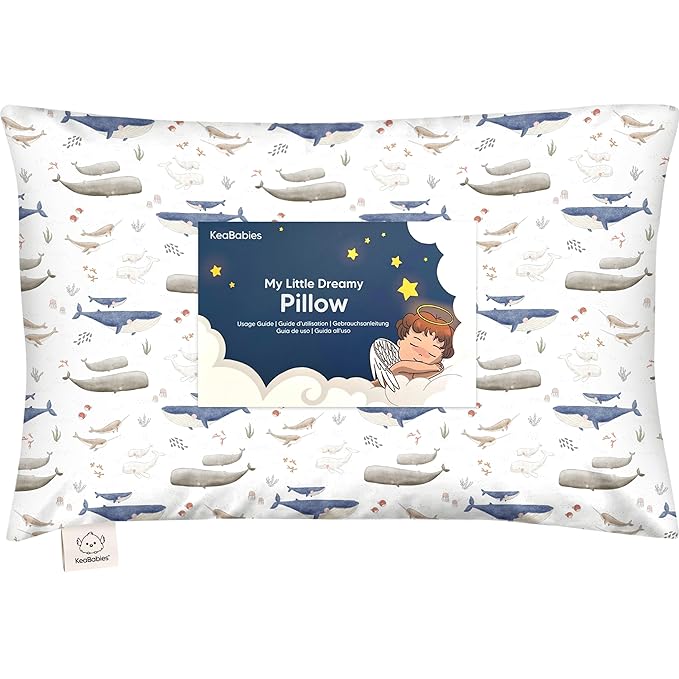 Toddler Pillow with Pillowcase - 13x18 My Little Dreamy Kids Travel Bed Pillows for Sleeping, Organic Cotton Small Pillowcase, Soft & Breathable, Machine Washable, Toddlers 2-5 Years Old (Marine)