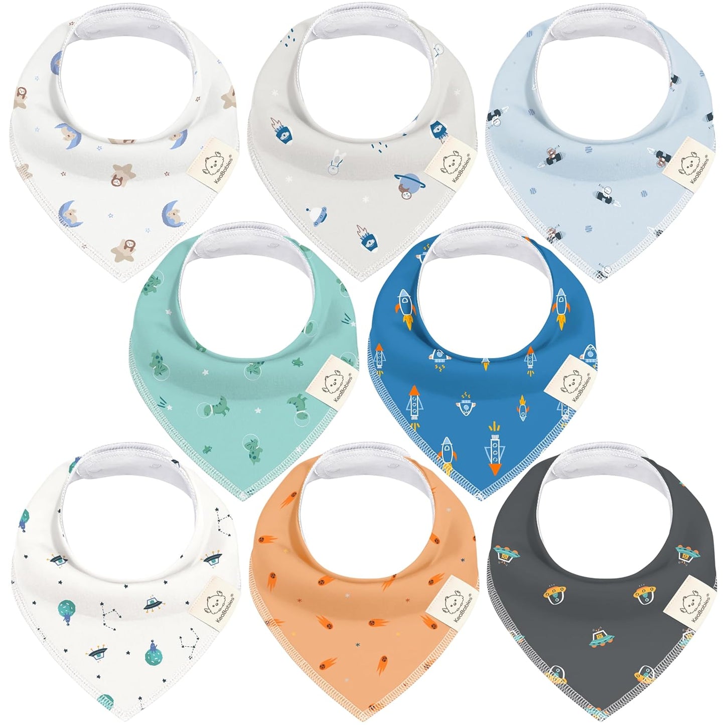 8-Pack Organic Baby Bandana Bibs for Boys, Girls - Super Absorbent Triangle Baby Bibs for Drooling and Teething Infant, 100% Cotton Extra Soft for Newborn, Infant 0-36 Months (Cosmo)