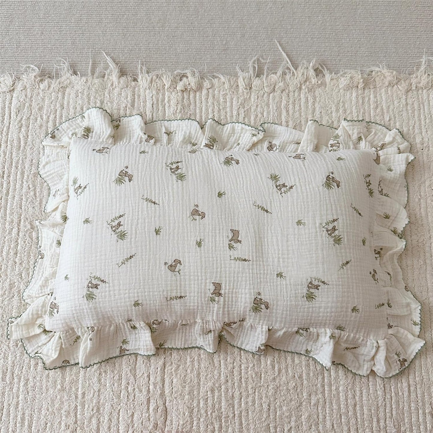 BuLuTu Muslin Toddler Pillowcase for Toddler Bed, Soft Breathable Standard Size Pillow Cover 20"x26", Animal Gray Bunny Toddler Pillow Case for Girls Boys Kids 1 2 3 4 5 6 Year Old, Envelope Closure