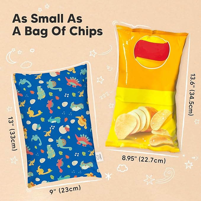 Mini Toddler Pillow with Pillowcase - 9x13 My Little Dreamy Travel Kids Pillow for Sleeping, Toddler Bed, Small, Tiny, Organic Cotton Pillowcase, Soft & Breathable, Kids 2-4 Years Old (DinoWorld)