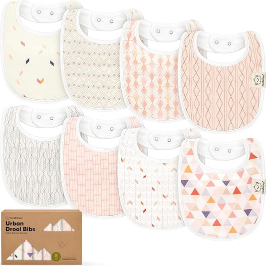 8-Pack Organic Baby Bibs for Boys, Girls - Soft Cotton Drooling and Teething Bibs for Baby Girl & Boy, Extra Absorbent, Easy To Clean & Put On for Toddler, Newborn, Infant 0-24 Months (Prism)