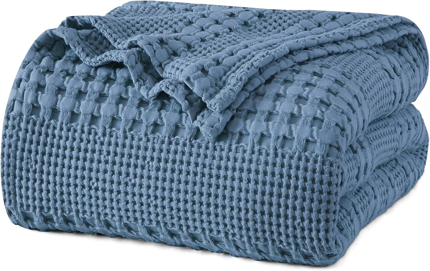 PHF 100% Cotton Waffle Weave Blanket King Size, Soft Lightweight Breathable Cozy Summer Blankets for Bed, Luxury Aesthetic Woven Bedding for Home Decor, 108"x90", Captain's Blue