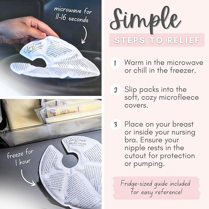 Cradle & Grace ClayLuxe Breast Therapy Packs, Natural Clay Hot & Cold Breast Pads with Covers & Bag, Reusable Breast Ice Packs for Mom's Breastfeeding Essentials