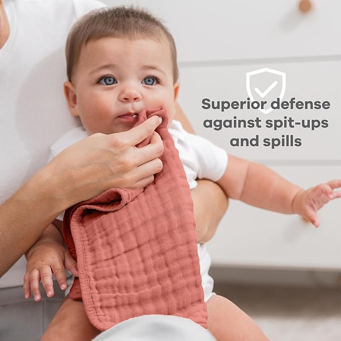 Comfy Cubs Muslin Burp Cloths 20" x 10", Pack of 6 - Large, 6-Layer, Ultra Absorbent 100% Cotton for Baby Drool and Messes - Soft, Safe & Gentle Baby Burp Cloths Set for Boys & Girls - Dusty Rose
