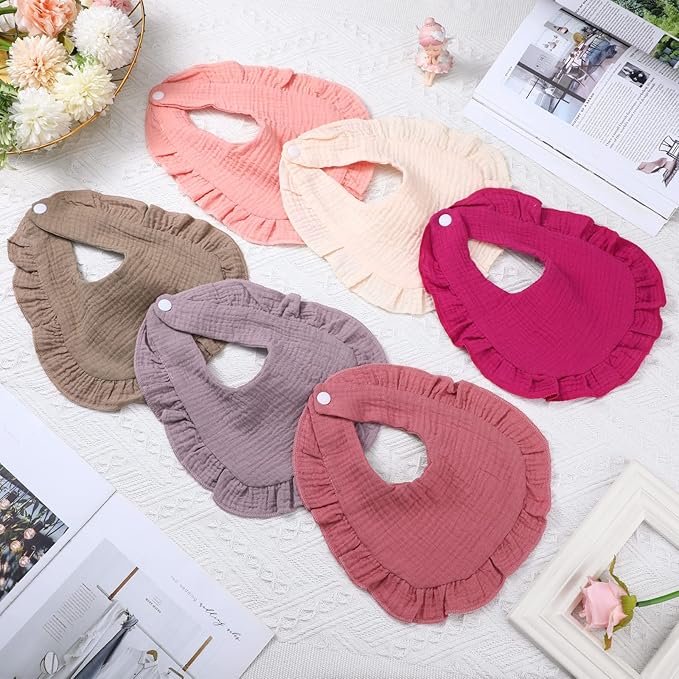 Seematn 10 Pcs Baby Muslin Bibs Drool Bibs Bandana Ruffle Soft Cotton for Newborn Baby Infants Girl Teething Toddlers Boy(Retro Colors)