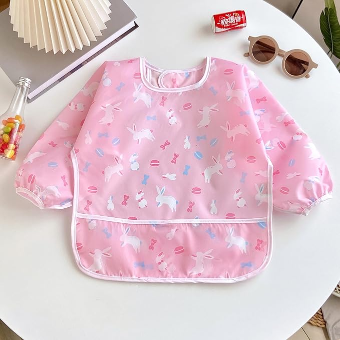 PandaEar (3 Pack Long Sleeve Bibs| Waterproof Full Sleeve Bib for Baby Infant Toddler 6-36 Months