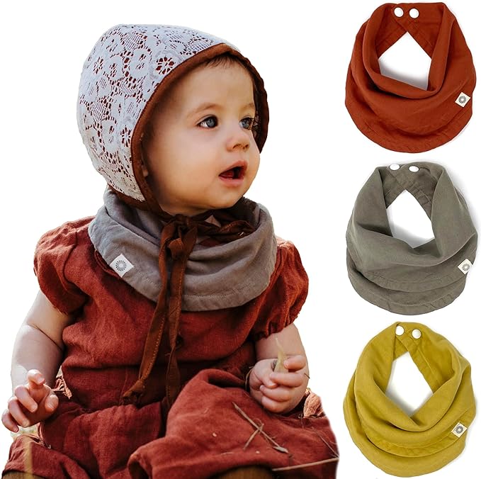 Kishu Baby Indi - Fairtrade Organic Baby Bibs for Girls or Boys - Rounded, 4-Way Reversible, 8 Layer Muslin Drool Bibs