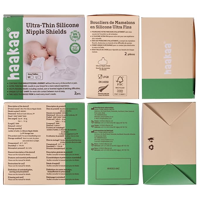 haakaa Nipple Shields for Nursing Nipple Shield for Breastfeeding with Storage Case Ultra-Thin Food-Grade Silicone (24mm, 2pcs)