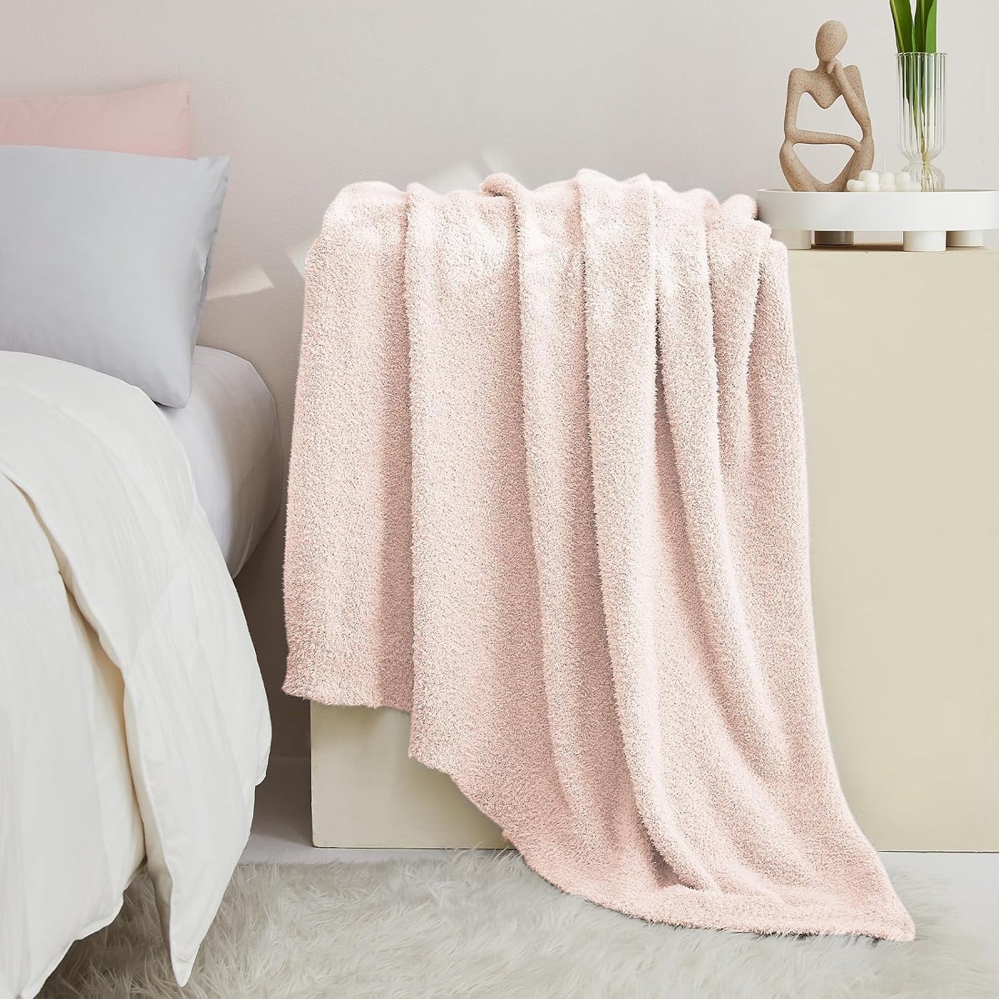 CYMULA Super Soft Pink Throw Blanket 50x60 inches- Lightweight Plush Fuzzy Fluffy Warm Cozy Blankets and Throws for Sofa Bed All Season Use