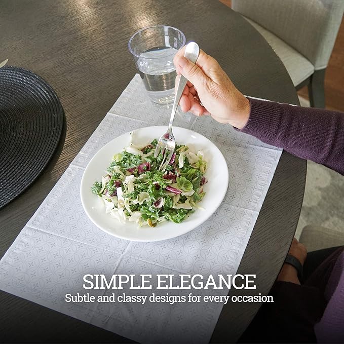 Gray and White Disposable Placemats for Baby, Toddlers, Children and Adults - Sticky Toppers for Tables - Restaurant, Travel, Airplane Tray Covers, Schools - 40 Pack