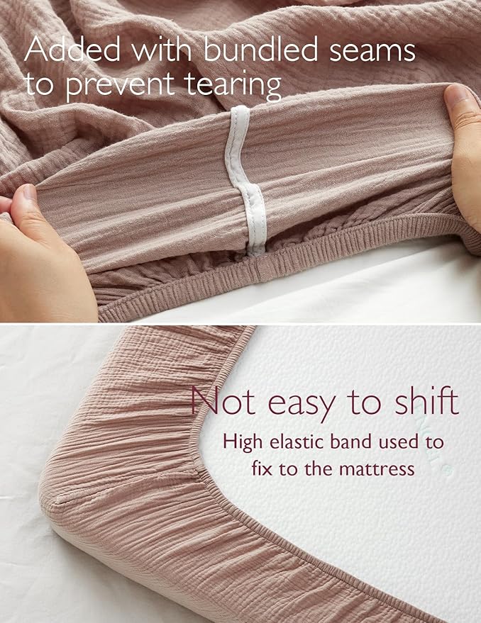 Momcozy Muslin Standard Fitted Crib Sheets, 52"x28", 2 Pack Soft Breathable Natural Cotton Baby Mattress Sheet, 360° Mattress Wrapping No Slip Boys Girls Neutral Toddler Bed Sheet, Beige Coffee Red