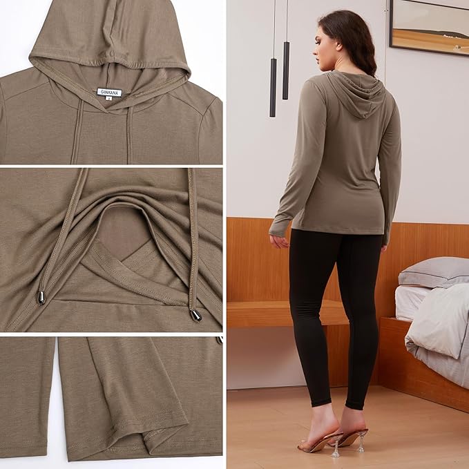 GINKANA Women's Nursing Hoodie Sweatshirt Long Sleeves Breastfeeding Maternity Tops Casual Clothes