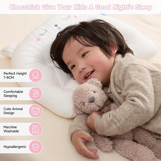 Choc chick Toddler Pillow,20X14inches Machine Washable Soft Hypoallergenic Kids Pillows,Child Cute Animal Perfect Toddler Pillows for Sleeping 2 Year Old (Cat)