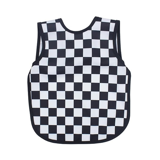 BapronBaby Black Checkerboard Bapron - No Neck Tie Safer Bib for Baby & Toddler - Soft Waterproof Stain Resistant - Machine Washable - Sz Baby/Toddler 6m-3T