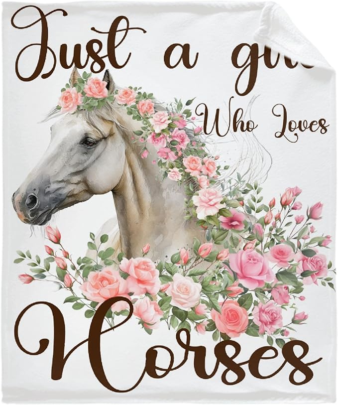 Just A Girl Who Loves Horses Blanket for Baby Girls Flowers Animals Throw Blanket for Boys, Lightweight Cute Horse Soft Flannel Blankets for Kids Gifts, 30x40 Inches