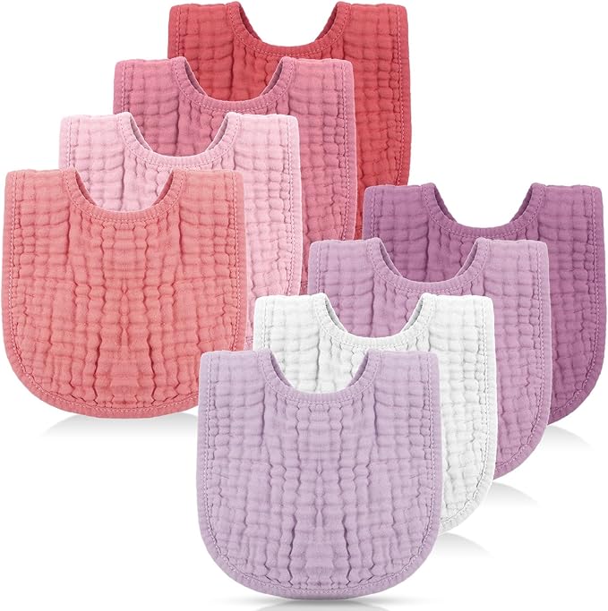 Frienda 8 Pcs Muslin Baby Bibs Cotton Bandana Drool Bibs Bulk for Newborn Infant 6 Absorbent Layers Feeding Accessory