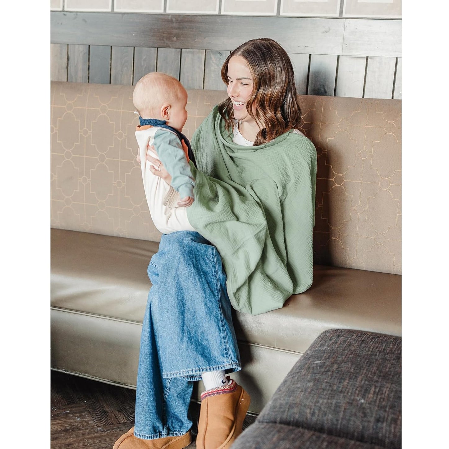 Konssy 2-Pack Muslin Nursing Cover Up for Breastfeeding Moms with Rigid Hoop, 100% Cotton, Lightweight & Breathable Breastfeeding Cover, Adjustable & Comfort