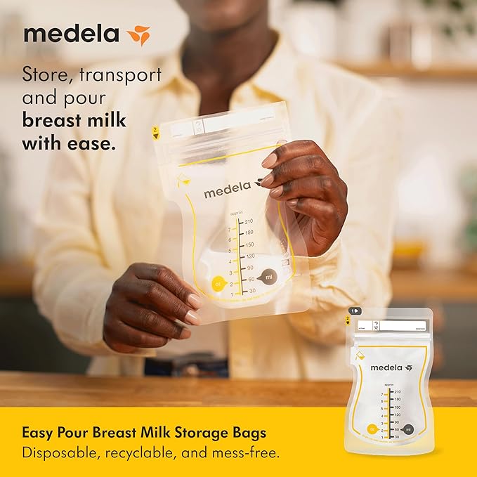 Medela Easy Pour Breastmilk Storage Bags 100 Count 7oz/210ml Disposable, Leakproof, Fast Freeze, Breast Milk Protection Recyclable & BPA Free