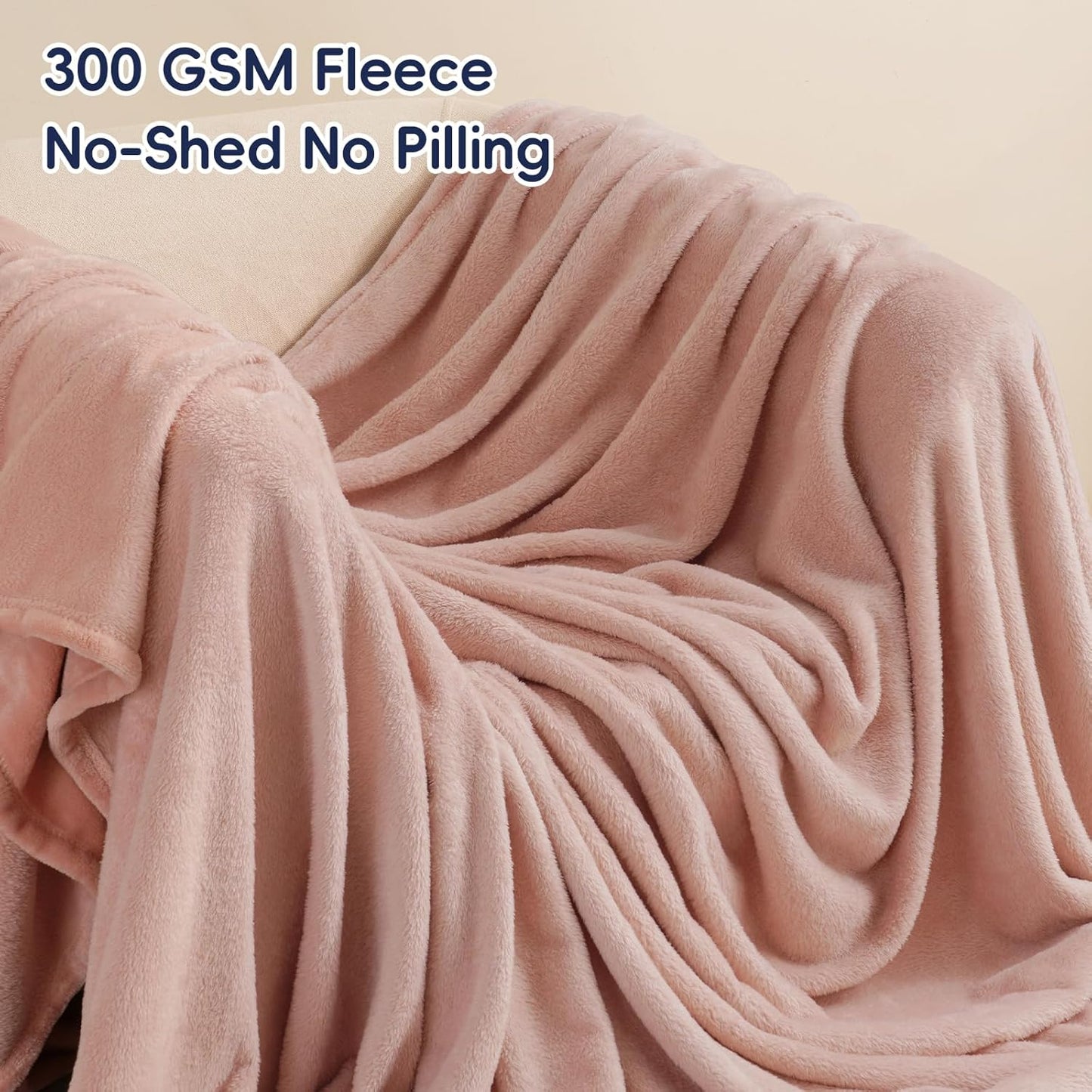 PHF Ultra Soft Fleece Blanket Queen Size, No Shed No Pilling Luxury Plush Cozy 300GSM Lightweight Blanket for Bed, Couch, Chair, Sofa Suitable for All Season, 90" x 90", Rose Pink