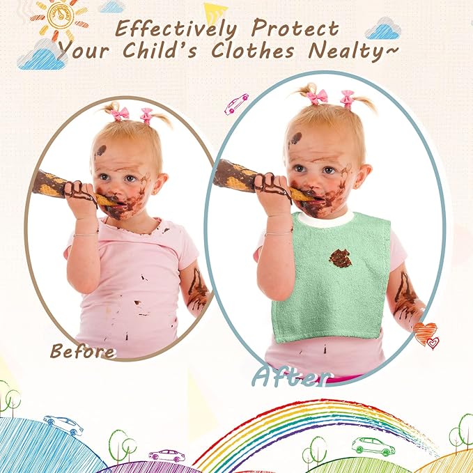 Foaincore 6 Pcs Pullover Baby Bibs Cotton Terry Toddler Absorbent Infant for Feeding and Drooling Towel Slip on Bib(Fresh Color)